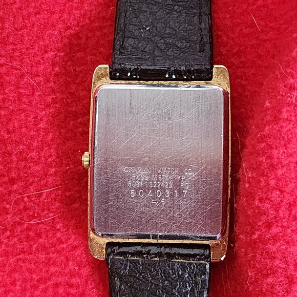 Citizen Watch Co. Black Square Face Gold Accents Quartz Watch with Leather Strap main image 12